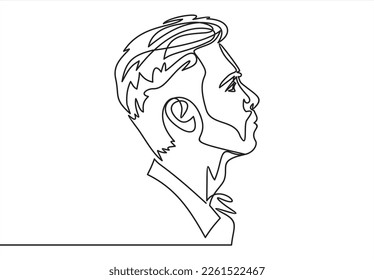 Continuous one line drawing of man portrait. Hairstyle. Fashionable men's style. 