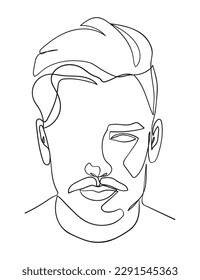 Dibujo continuo de una línea de retrato humano. Estilo del pelo. Estilo de los hombres de moda. - Ilustración vectorial. 