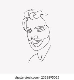 Continuous one line drawing of man portrait. Hairstyle. Fashionable men's style.