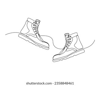 Continuous one line drawing of man work boots design. Man shoes outline vector illustration.  Editable stroke.