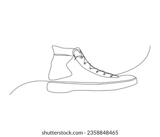 Continuous one line drawing of man work boot design. Shoe outline vector illustration.  Editable stroke.