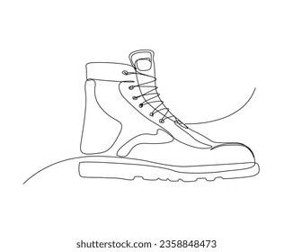 Continuous one line drawing of man work boot design. Shoe outline vector illustration.  Editable stroke.