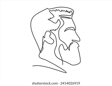 Continuous one line drawing of man portrait. Hairstyle of a beard mustache bangs. Fashionable men's style.