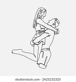 Continuous one line drawing of man carrying woman on the beach. Editable stroke. Vector illustration.