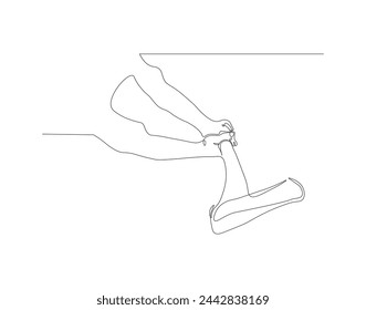 Continuous one line drawing of man holding hand axe. Carpenter tools concept. Axe line art vector illustration. Editable outline.