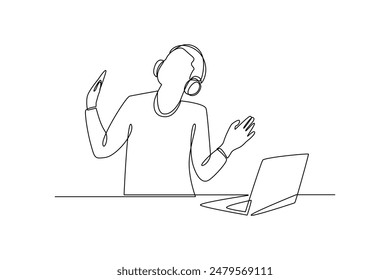Continuous one line drawing a man work life balance while listening to music. Surprise gift. Work life balance. Manage time well. Single line draw design vector illustration