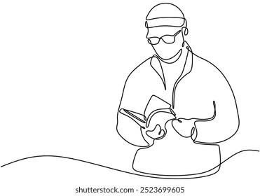 Continuous one line drawing of a man reading while sitting. Representing the peaceful act of reading, literature concept. Vector illustration.