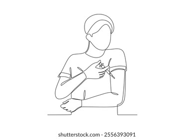 Continuous one line drawing of Man injecting insulin, International diabetes day
