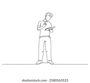 Continuous one line drawing of man reading book . Single line drawing illustration of man reading book . Person study by reading concept vector art. Doodle line illustration.
