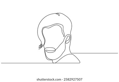 Continuous one line drawing of man portrait. Hairstyle. Fashionable men's style, Continuous one line drawing of adult man portrait with beard and mustache. Fashionable men's style vector illustration.