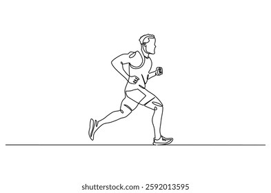 Continuous one line drawing of Man running. Single line drawing illustration of fitness Male jogging. Sports or exercise concept vector art. Doodle line illustration.

