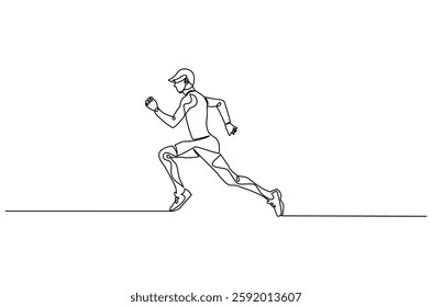 Continuous one line drawing of Man running. Single line drawing illustration of fitness Male jogging. Sports or exercise concept vector art. Doodle line illustration.
