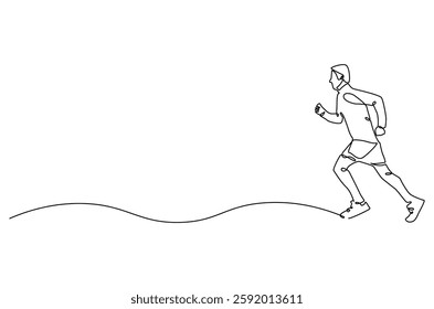 Continuous one line drawing of Man running. Single line drawing illustration of fitness Male jogging. Sports or exercise concept vector art. Doodle line illustration.
