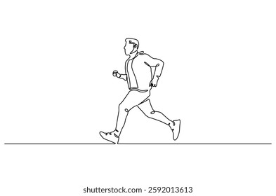 Continuous one line drawing of Man running. Single line drawing illustration of fitness Male jogging. Sports or exercise concept vector art. Doodle line illustration.
