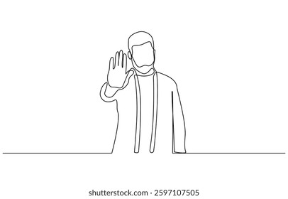 Continuous one line drawing man in Man doing stop gesture hand showing, Man doing stop gesture hand showing Continuous one line drawing vector illustration.
