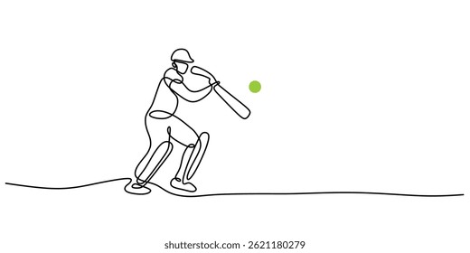 Continuous One Line Drawing Man Playing Softball Dynamic Pose. Sports Activity Minimalist Vector Art.