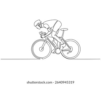 Continuous one line drawing of man riding bicycle. One line drawing illustration of athlete cycling. Sport, speed concept single line. Editable outline