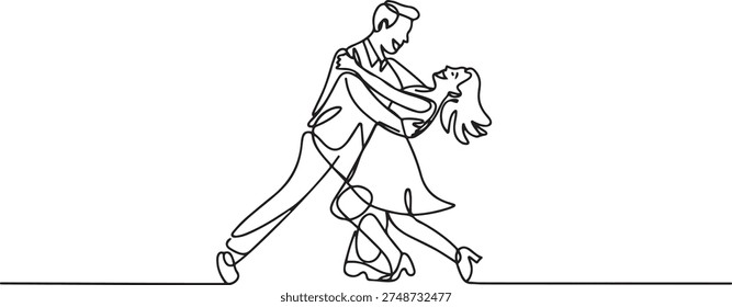 Continuous one line drawing man and woman dancing Lindy hop or Swing. Male and female characters performing dance at school or party. Fun lifestyle. one line Icon drawing
