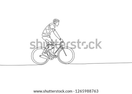 Continuous one line drawing man riding a bicycle