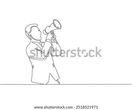 Continuous one line drawing of man holding megaphone. One line drawing illustration of international human rights day. Democracy, demonstration ,awareness, protest concept line art. Editable outline