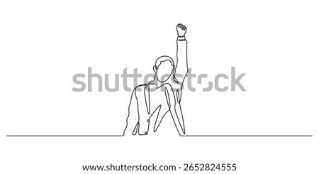 Continuous one line drawing of man stands with a hand raised drawing vector illustration