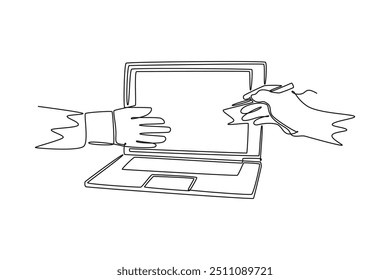 Continuous one line drawing management of finance concept. Doodle vector illustration.