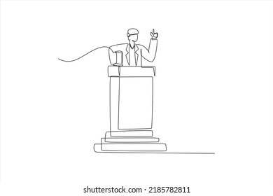 Continuous one line drawing the manager fills the training on the pulpit. Training and workshop concept. Single line draw design vector graphic illustration.