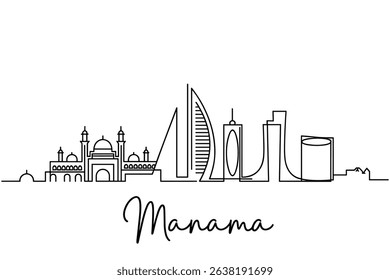 Continuous One Line Drawing Manama Skyline vector 