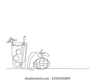 Continuous one line drawing of mango juice. Mango juice outline vector illustration.  