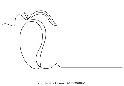 Continuous one line drawing of mango. Doodle vector illustration, Continuous one line drawing of mango fruit with leaf