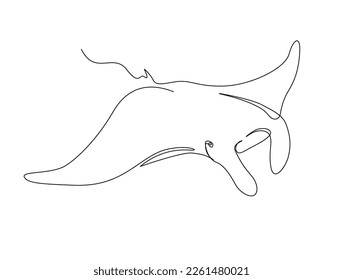 Dibujo continuo de una línea de rayos manta. Ilustración simple de la ilustración vectorial de la línea de peces de estingray