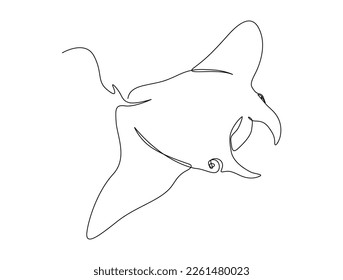 Continuous one line drawing of manta ray. Simple illustration of stingray fish line art vector illustration