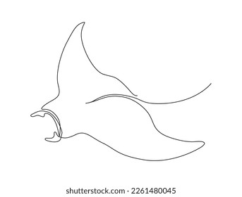 Continuous one line drawing of manta ray. Simple illustration of stingray fish line art vector illustration