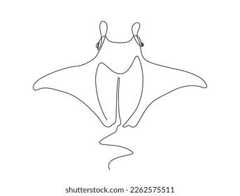 Continuous one line drawing of manta ray. Simple illustration of stingray fish line art vector illustration