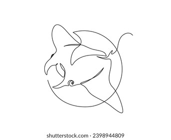 Continuous one line drawing of manta ray. Simple illustration of stingray fish line art vector illustration