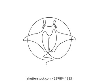 Continuous one line drawing of manta ray. Simple illustration of stingray fish line art vector illustration