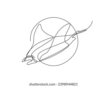 Continuous one line drawing of manta ray. Simple illustration of stingray fish line art vector illustration