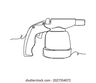 Dibujo continuo de una línea del icono de quemador manual de gas en silueta sobre un fondo blanco. Linear estilizado.Minimalista.