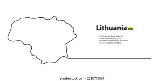 Continuous one line drawing of map Lithuania