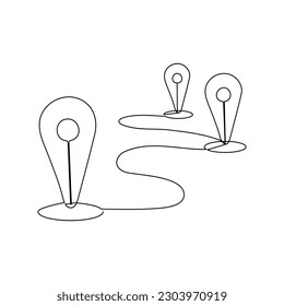 Dibujo continuo de una línea de marcadores de mapa. Concepto de navegación de viajes y GPS. Ilustración vectorial simple