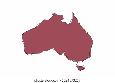 Mapa contínuo de desenho de uma linha do continente da Austrália. Países localizados no hemisfério sul. Famosa por sua flora e fauna únicas. Dia da Austrália. Ilustração de vetor de design de desenho de linha única