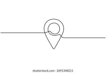 Continuous one line drawing of map gps location symbol, Vector illustration isolated on transparent background