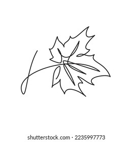 Continuous one line drawing maple leaf  Vector illustration maple leaf in autumn  Single line drawing abstract tropic spring isolated vector object white background  Maple leaf line art  