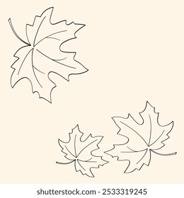 Continuous one line drawing of maple leaf. Maple leaves line art in autumn. Minimalist black linear sketch isolated on white background. Hand drawn vector illustration.