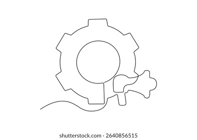Continuous one line drawing of Marketing automation icon. Single line drawing illustration of Tools Automated marketing strategies. Digital business concept vector art. Doodle line illustration.