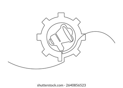 Continuous one line drawing of Marketing automation icon. Single line drawing illustration of Tools Automated marketing strategies. Digital business concept vector art. Doodle line illustration.