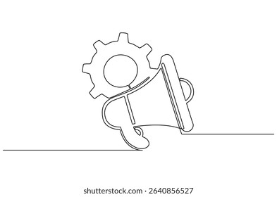 Continuous one line drawing of Marketing automation icon. Single line drawing illustration of Tools Automated marketing strategies. Digital business concept vector art. Doodle line illustration.