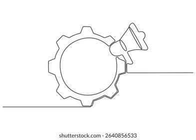 Continuous one line drawing of Marketing automation icon. Single line drawing illustration of Tools Automated marketing strategies. Digital business concept vector art. Doodle line illustration.