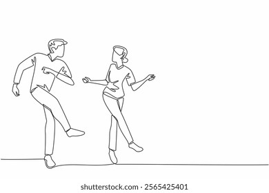 Continuous one line drawing married couple dancing on the dance floor. Dancing is not just about movement, but also about health. International Dance Day. Single line draw design vector illustration