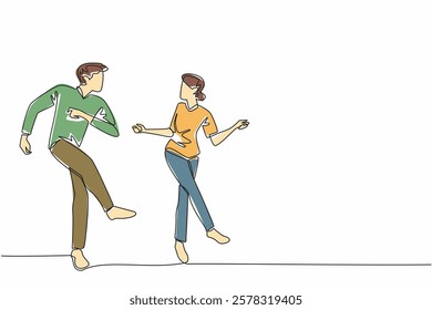 Continuous one line drawing married couple dancing on the dance floor. Dancing is not just about movement, but also about health. International Dance Day. Single line draw design vector illustration